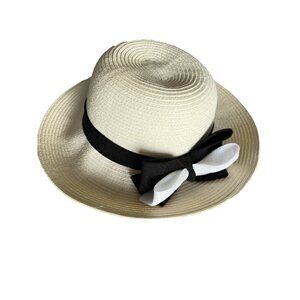 HBY Miami Hat White Black Bow Sun Beach Paper Straw One Size Cruise Vacation